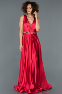 Длинное Атласное Вечернее Платье красный ABU1175