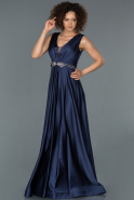 Длинное Атласное Вечернее Платье Темно-синий ABU1425