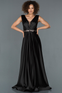 Длинное Атласное Вечернее Платье Черный ABU1175