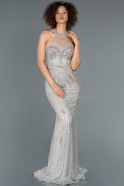 Длинное Помолвочное Платье С Камнями Серый ABU801