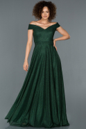 Длинное Вечернее Платье Изумрудно-зеленый ABU1374