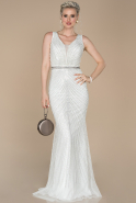 Длинное Помолвочное Платье С Камнями Белый ABU1151