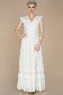Длинное Кружевное Вечернее Платье Белый ABU1387
