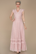 Длинное Кружевное Вечернее Платье Пудровый ABU1387