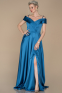 Длинное Атласное Выпускное Платье Индиго ABU1259