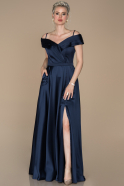 Длинное Атласное Выпускное Платье Темно-синий ABU1259