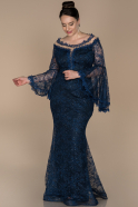 Кружевное Платье Большого Размера Темно-синий ABU1412
