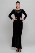 Длинное Велюровое Вечернее Платье Черный AR36744