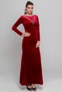 Длинное Велюровое Вечернее Платье Бордовый AR36744