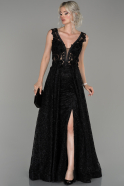 Длинное Помолвочное Платье С Кружевами Черный ABU1431