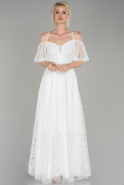Длинное Кружевное Вечернее Платье Белый ABU1470