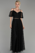 Длинное Кружевное Вечернее Платье Черный ABU1470