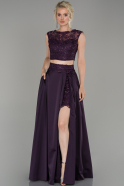 Длинное Атласное Выпускное Платье Пурпурный ABU1286