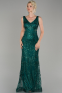 Длинное Помолвочное Платье Изумрудно-зеленый ABU1476