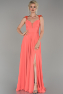 Длинное Помолвочное Платье персик ABU1478