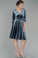 Короткое Бархатное Платье Темно-серый ABK875
