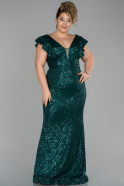 Длинное Свободное Вечернее Платье Изумрудно-зеленый ABU1045