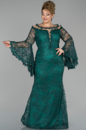 Кружевное Платье Большого Размера Изумрудно-зеленый ABU1412
