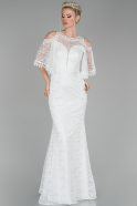Длинное Кружевное Вечернее Платье Белый ABU1508
