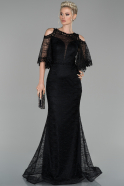 Длинное Кружевное Вечернее Платье Черный ABU1508