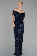 Длинное Платье Высокой Моды Темно-синий ABU816