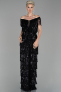 Длинное Платье Высокой Моды Черный ABU816