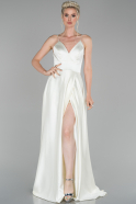 Длинное Атласное Вечернее Платье Белый ABU1458