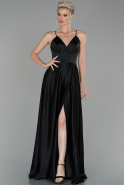 Длинное Атласное Вечернее Платье Черный ABU1458