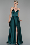 Длинное Атласное Вечернее Платье Изумрудно-зеленый ABU1458