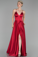 Длинное Атласное Вечернее Платье красный ABU1458