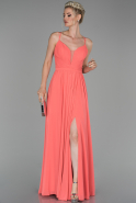 Длинное Помолвочное Платье персик ABU1485
