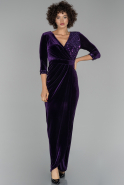 Длинное Велюровое Вечернее Платье Пурпурный ABU1521