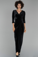Длинное Велюровое Вечернее Платье Черный ABU1521