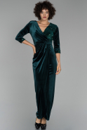 Длинное Велюровое Вечернее Платье Изумрудно-зеленый ABU1521