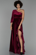 Длинное Велюровое Вечернее Платье Бордовый ABU1512