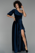 Длинное Велюровое Вечернее Платье Темно-синий ABU1512