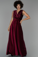 Длинное Велюровое Вечернее Платье Бордовый ABU1513