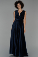 Длинное Велюровое Вечернее Платье Темно-синий ABU1513