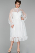 Миди Вечернее Платье С Кружевами Белый ABK920