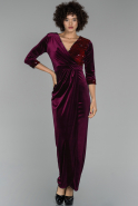 Длинное Велюровое Вечернее Платье Бордовый ABU1521