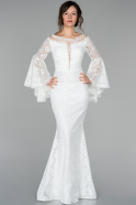 Длинное Кружевное Вечернее Платье Белый ABU1543