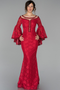 Длинное Кружевное Вечернее Платье красный ABU1543