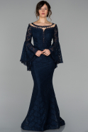 Длинное Кружевное Вечернее Платье Темно-синий ABU1543