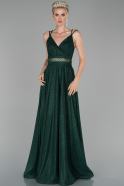 Длинное Вечернее Платье Изумрудно-зеленый ABU1503