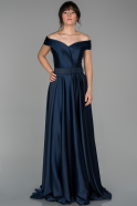 Длинное Атласное Вечернее Платье Темно-синий ABU1551