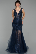 Длинное Вечернее Платье Русалка Темно-синий ABU1557