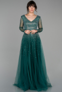 Длинное Помолвочное Платье Изумрудно-зеленый ABU1495