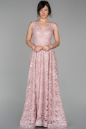 Длинное Кружевное Вечернее Платье Пудровый ABU1568