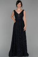 Длинное Кружевное Вечернее Платье Темно-синий ABU1568