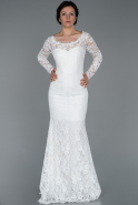 Длинное Кружевное Вечернее Платье Белый ABU1571